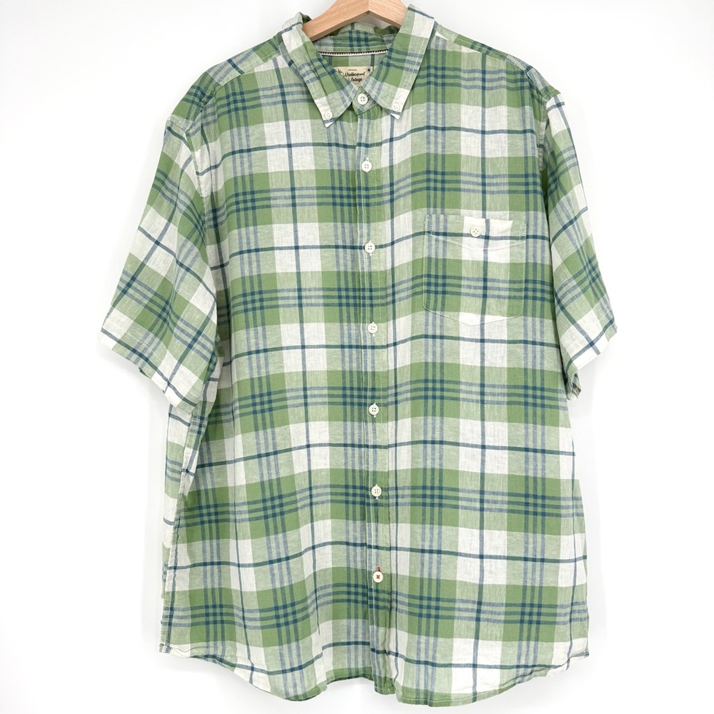 Weatherproof Vintage Men's‎ Linen Blend Plaid Short Sleeve Shirt XXL Green